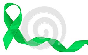 Green ribbon. Scoliosis, Mental health and other, awareness symbo isolated on white background