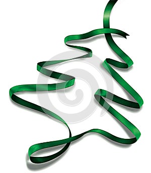 Green ribbon shaped like a christmas tree