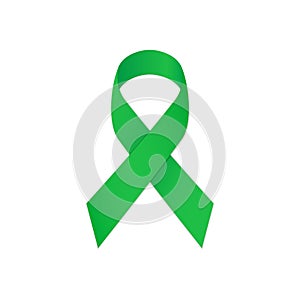 Green ribbon on a white background, as symbol mental health.