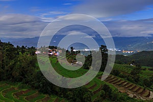 Green rice terraces on holiday at pa bong paing village,  Mae-Jam Chiang mai, Thailand