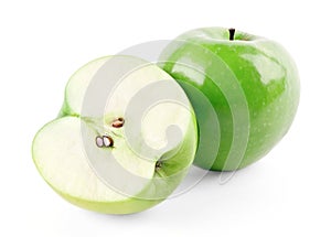 Green ripe apple and half