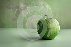 Green ripe apple with world map pattern on surface. Generative AI