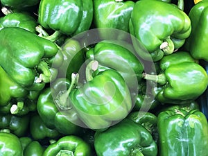 Green ripe bell peppers consist of capsaicin compound, Green chilli texture or background, sell in market shelf for ingrediant. photo