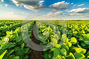 Green ripening soybean field