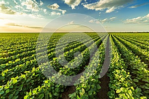 Green ripening soybean field photo