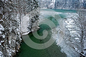 Green river with snow