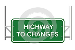 Green road sign with words Highway To Changes on white background