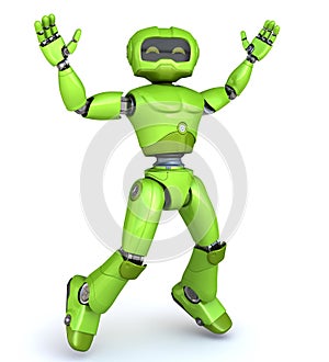 Green robot jumps up