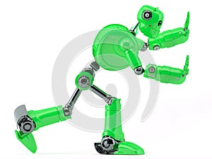 Green robot pushing an invisible object