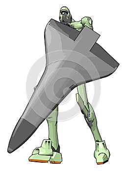 Green robot with shield, illustration, vector
