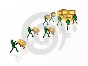 Green robots with boxes