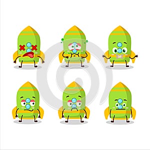 Green rocket firecracker cartoon character with nope expression