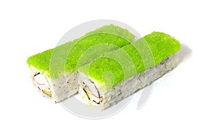 Green roll with crab and avocado isolated overwhite