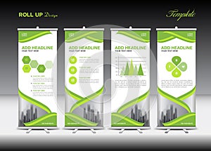 Green Roll Up Banner template and infographics, stand design