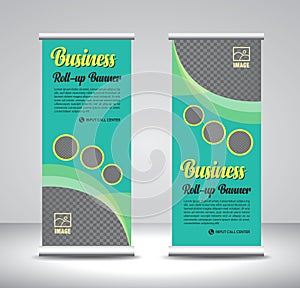 Green Roll up banner template vector, banner, stand, exhibition design, advertisement, pull up, x-banner and flag-banner layout