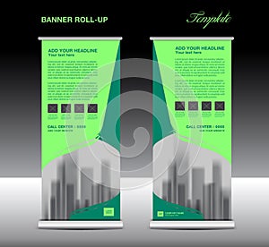 Green Roll up banner template vector, flyer, advertisement