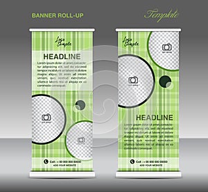 Green Roll up banner template vector, roll up stand, display, ba