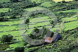 Green rolling fields in Healy Pass, Cork, Ireland