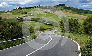 Green rolling hills in Crete Senesi in Tuscany, Siena, Italy