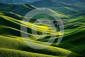 Green rolling hills with subtle light and shadow Ai photo