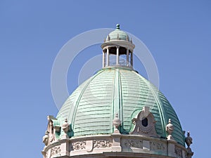 Green roof dome of the Belgrade parliament building