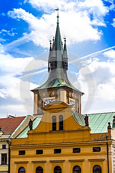 Green roof of St. Nicholas Church in the quarter of Mala Strana in Prague