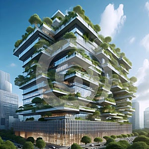 Green-roofed corporate headquarters, Ai generated image