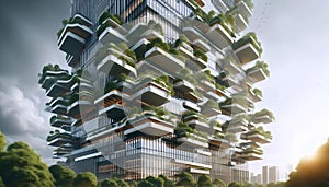 Green-roofed corporate headquarters, Ai generated image