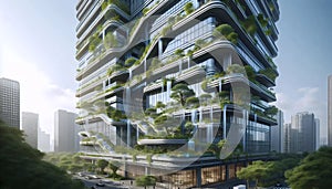Green-roofed corporate headquarters, Ai generated image
