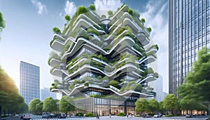 Green-roofed corporate headquarters, Ai generated image