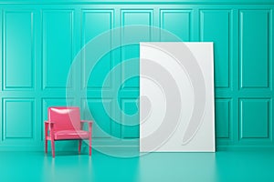 Green room, pink armchair, poster