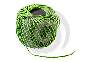 Green rope made from mulberry paper isolated on white background