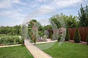 Green rose arch in the garden