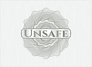 Green rosette. Linear Illustration with text Unsafe inside