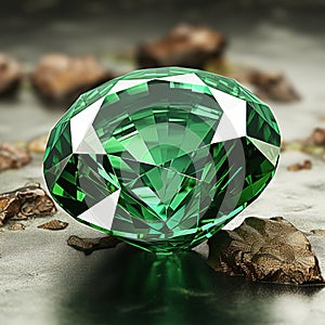 Green Round Cut Emeralds. The Emeralds Gemstone Jewelry Cut Isolated.