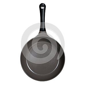 Green round frying pan without lid for cooking, kitchen utensils, utensils. Front view