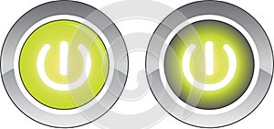 Green round power button and pushed button