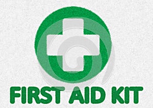 Green round with white cross First Aid Kit Sign, healthcare and hospital symbol icon isolated in white background. For risk assess