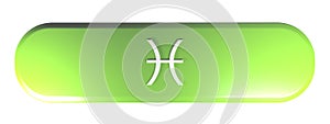 ZODIAC PISCES ICON green rounded rectangle push button - 3D rendering illustration