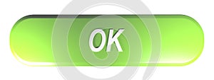 Green rounded rectangle push button OK - 3D rendering