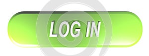 Green rounded rectangle push button to LOG IN - 3D rendering