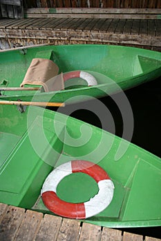 Green rowing boats