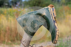 Green rubber boot