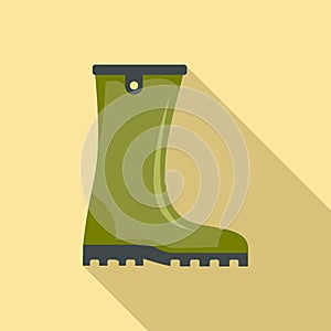 Green rubber boot icon, flat style