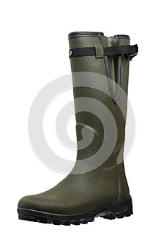 Green rubber boot isolated on white
