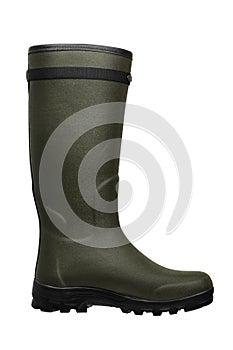 Green rubber boot isolated on white