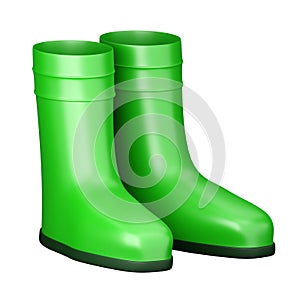 Green rubber boots. 3D rendering, isolate. Beautiful image of garden shoes.