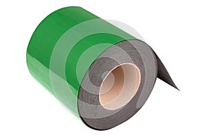 Green rubber sealant roll, for joints, on a white background