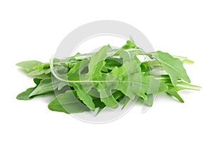 Green rucola, rocket salad or arugula isolated on white background.