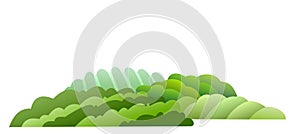 Green Rural hills. Farm cute landscape. Funny cartoon design illustration. Flat style. Isolated on white background